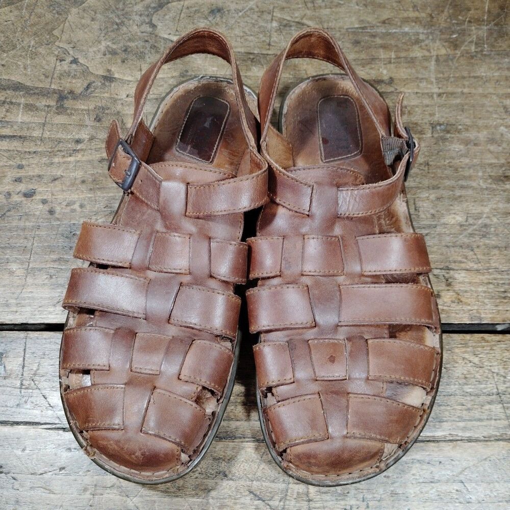 Born Mens Sz 12 Sandals Brown Leather Fisherman Shoes Buckle Strap